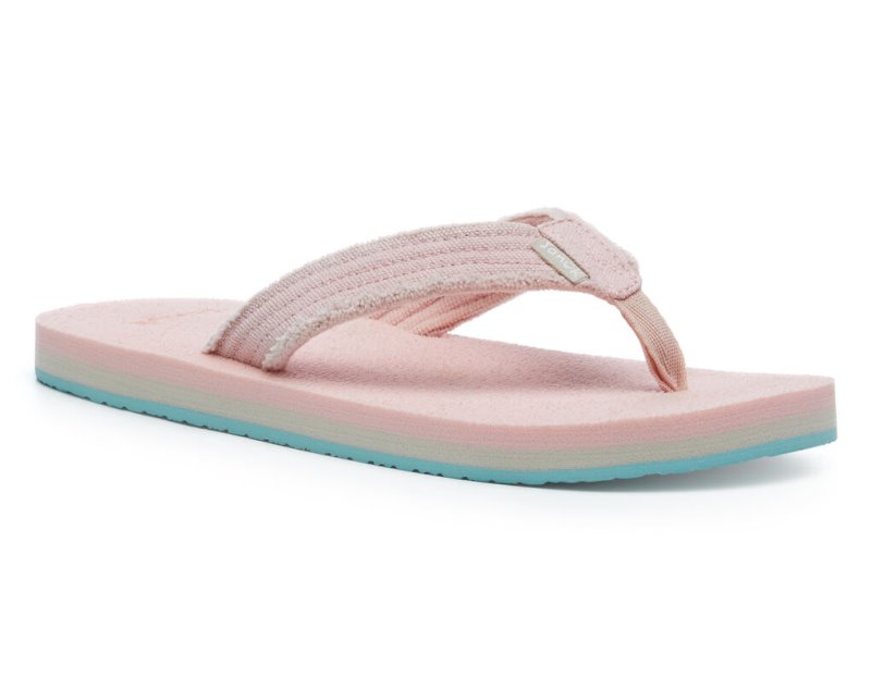 Sanuk Fraidy Stacker Canvas Kids' Sandals Pink Light Blue | Canada 309HAP